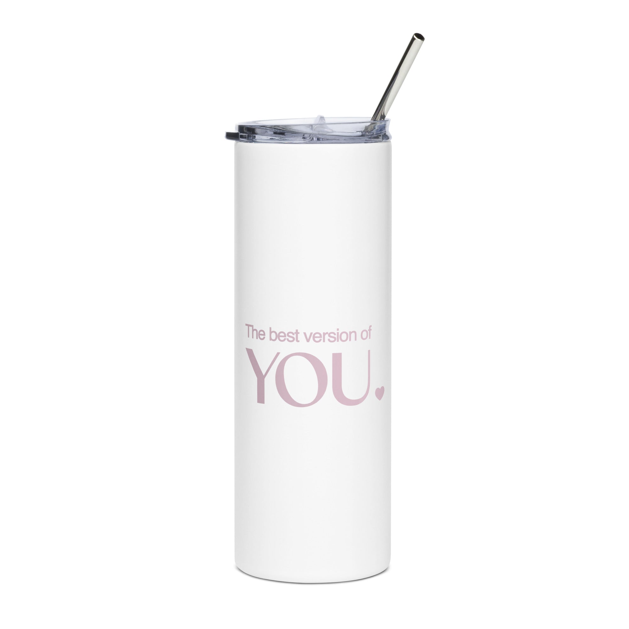 600ml White Stainless Steel Tumbler with Straw